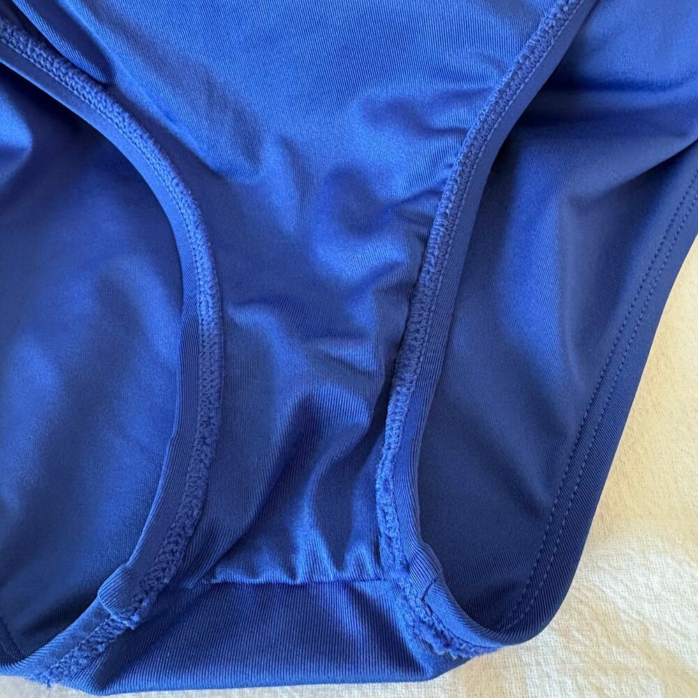 Michael Kors One Shoulder One Piece Swimsuit Royal Blue Logo Ruched Sz 14 - Picture 10 of 15